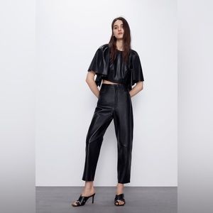 Zara Genuine Leather High Waist Ankle Pants Limited Edition Size M NWOT
